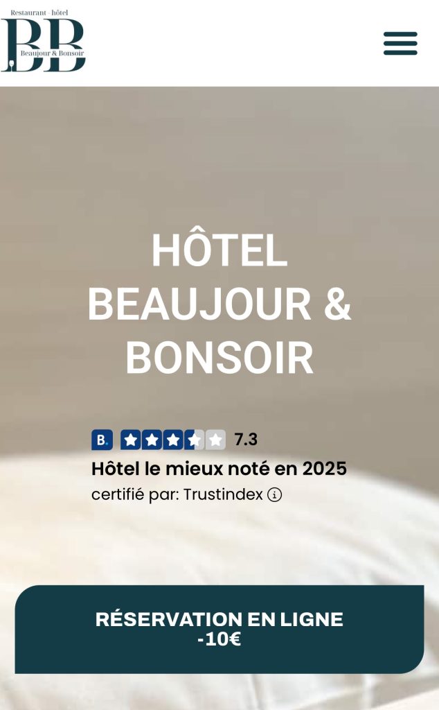 Site Hôtel Beaujour & Bonsoir — refonte design, SEO local, copywriting et photos par Evokha.